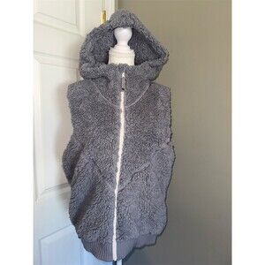 Prana Permafrost Vest Womens XL Gray Sherpa Fleece Hooded Full Zip Pockets‎
